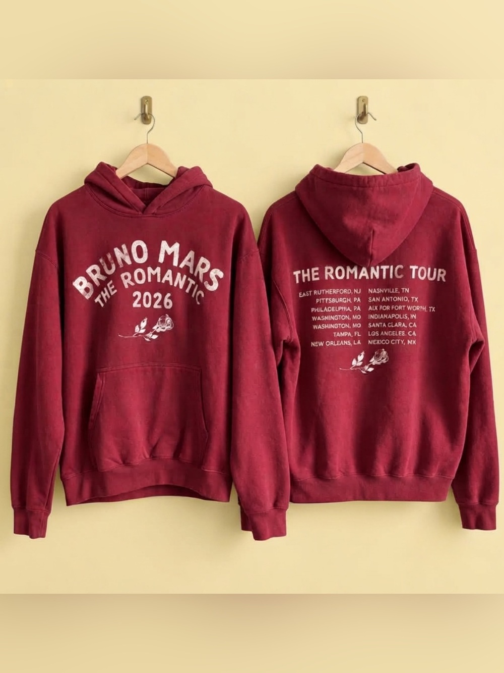 Bruno Mars The Romantic Tour 2026 AutuqueCherry Red Hoodie, Gift For Music Fan